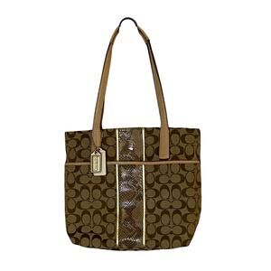 Coach Signature Stripe Women's Handbag Khaki Python Canvas H1371-F27362 READ
